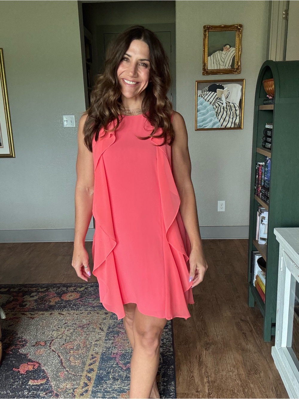 BCBGMaxAzria Coral Pink Ruffle Shift Mini Dress